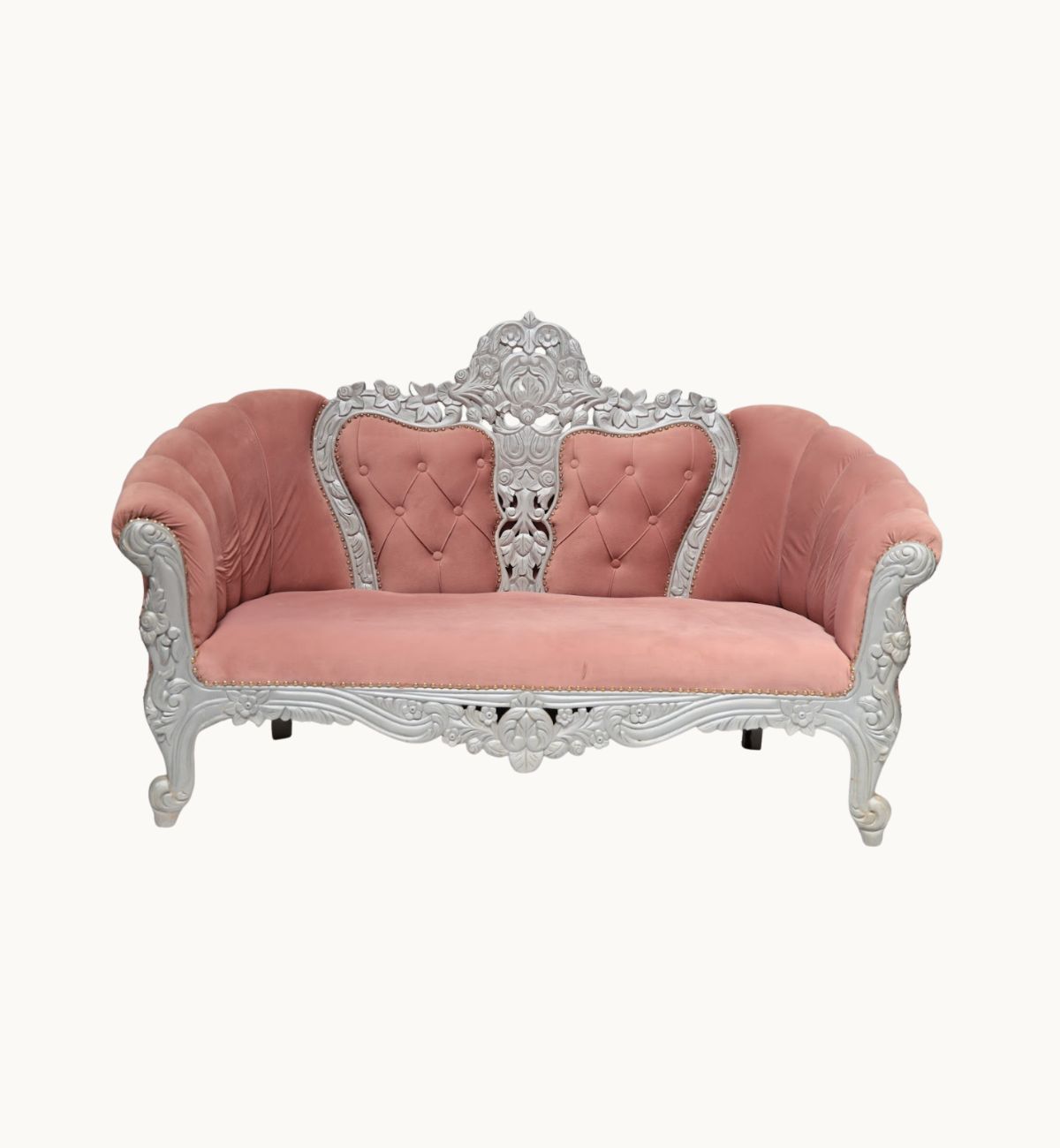 3-Seater Wooden Carved Sofa  – Silver Finish