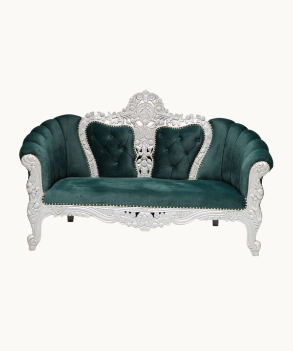 3-Seater Wooden Carving Sofa – Silver Finish