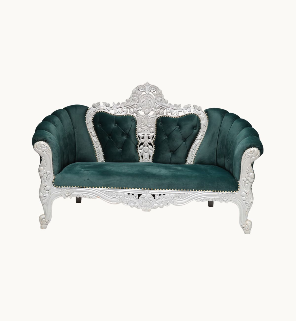 3-Seater Wooden Carving Sofa – Silver Finish